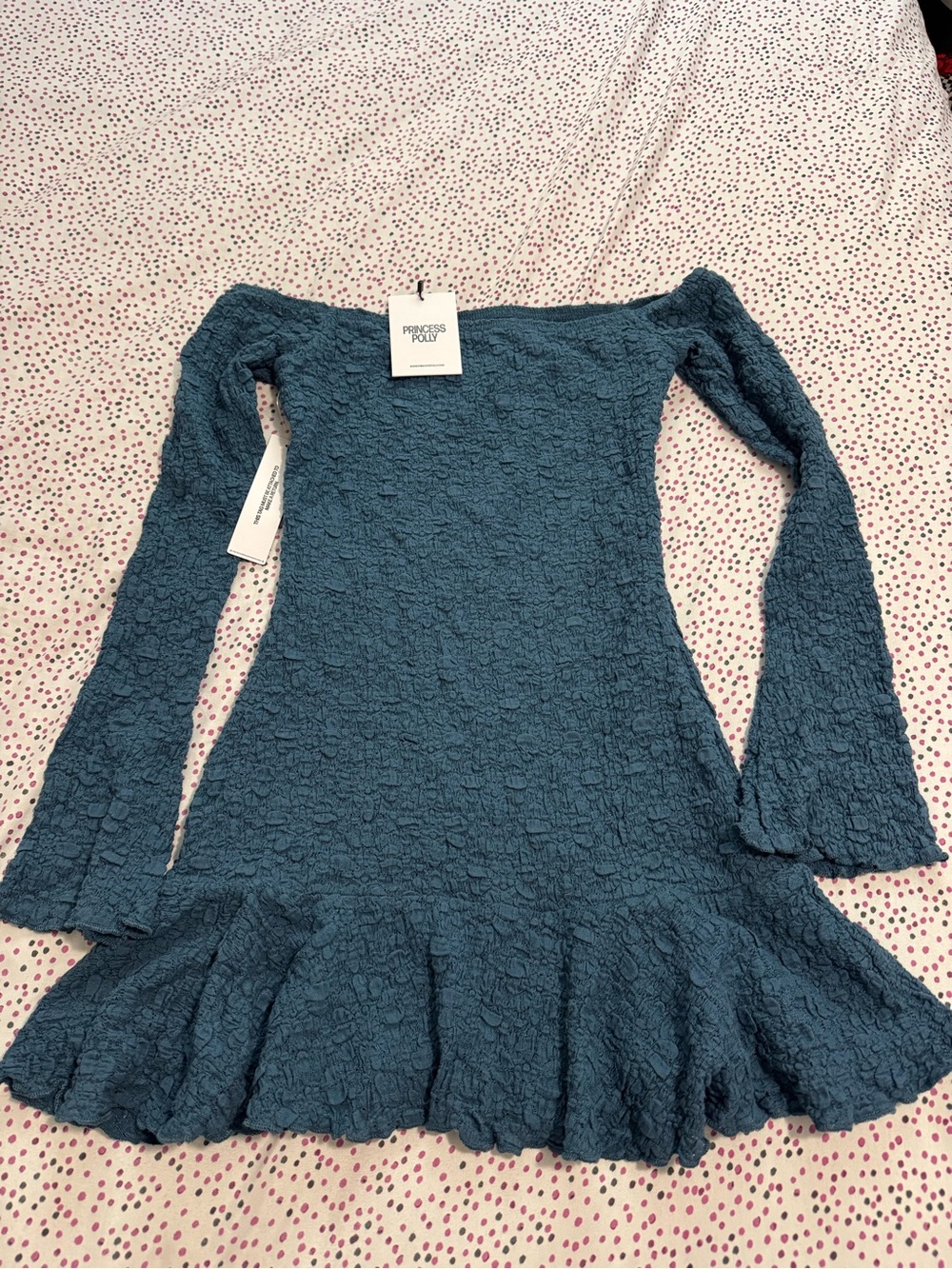 Princess Polly Off-Shoulder Long Sleeve Ruffle Hem Dress